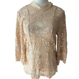 Shilla Chic Lace Blouse in Cream Pink Size Small Office Bohemian Business Casual